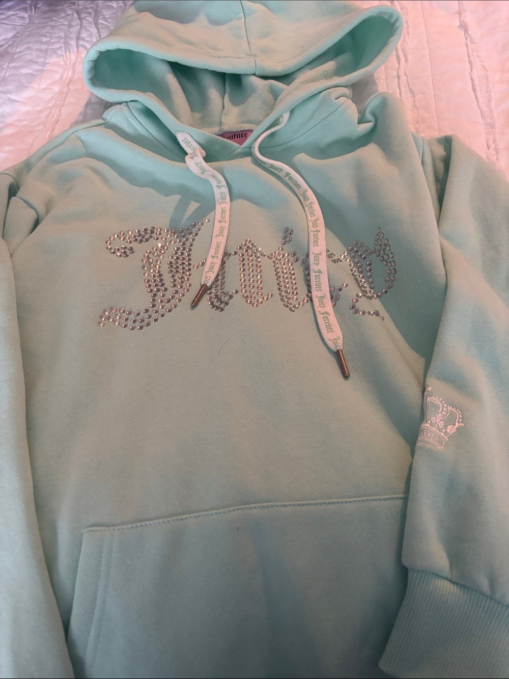 Juicy Couture Mint Green Crystal Logo Hoodie